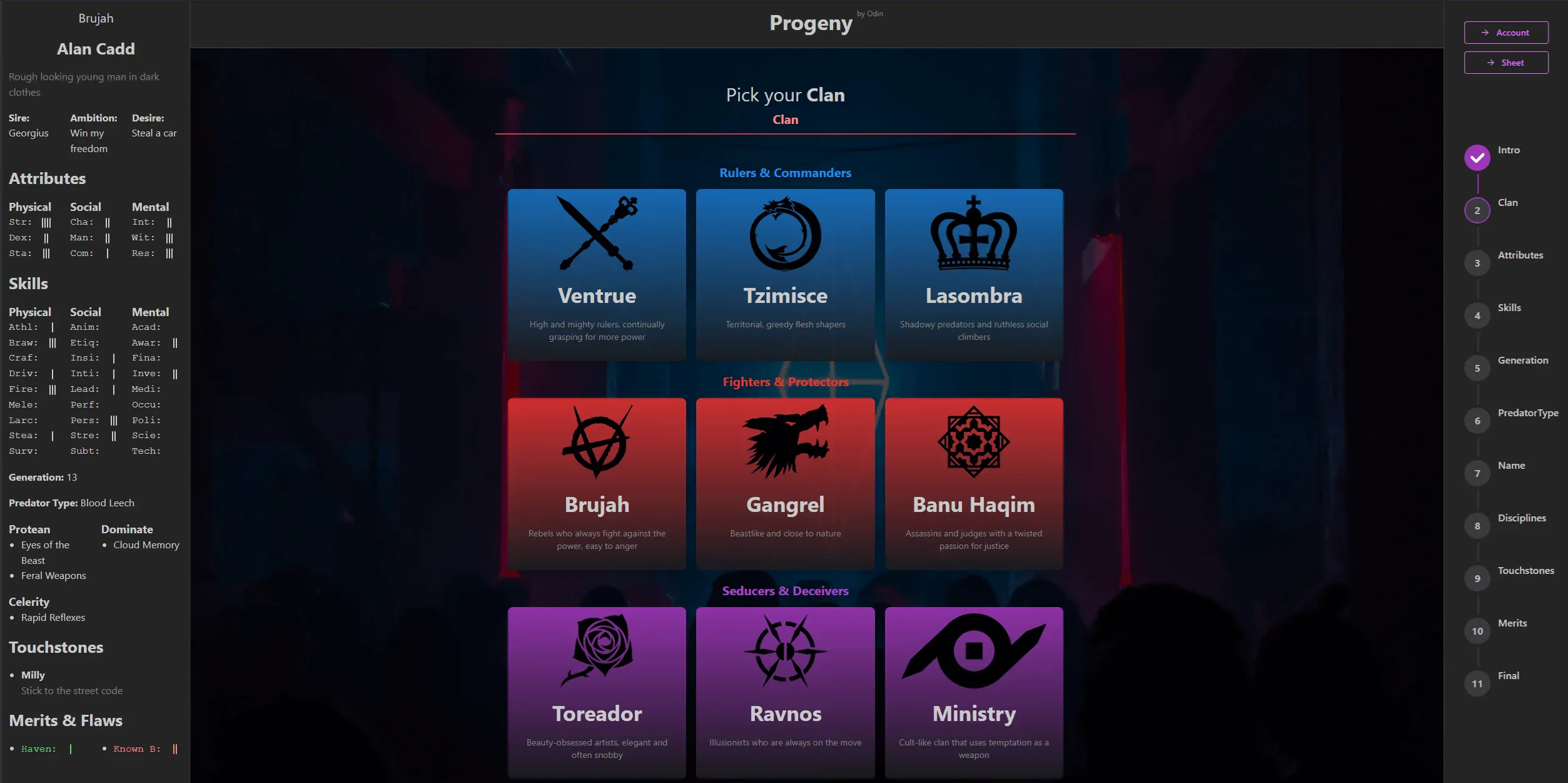 Progeny character creator